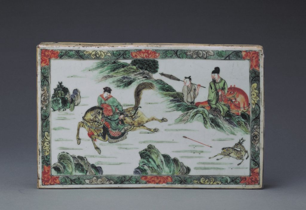 图片[1]-Colorful hunting picture rectangular porcelain plate-China Archive